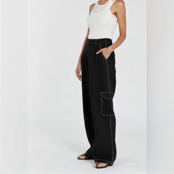 DISSH DIMITRA BLACK LINEN CARGO PANT US 4 - Picture 3 of 8